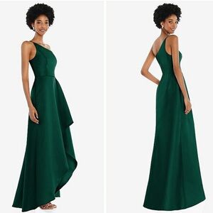 NWT Alfred Sung One-Shoulder Draped Front Slit Satin Dress Gown Size 10 D831